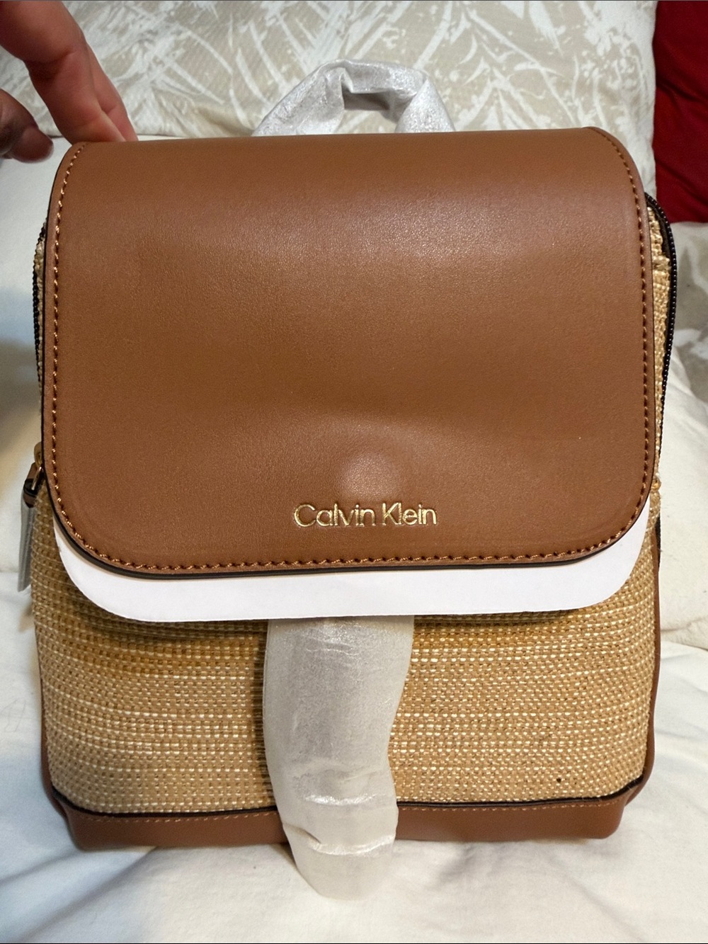 Calvin Klein Brown and Beige Mini Backpack with White Trim
